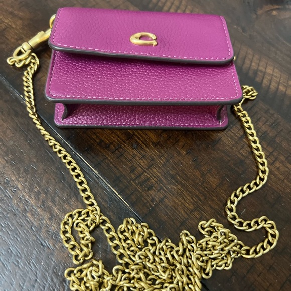 Coach Magenta Leather Crossbody Bag with Gold Chain.# F2354 - Picture 2 of 7